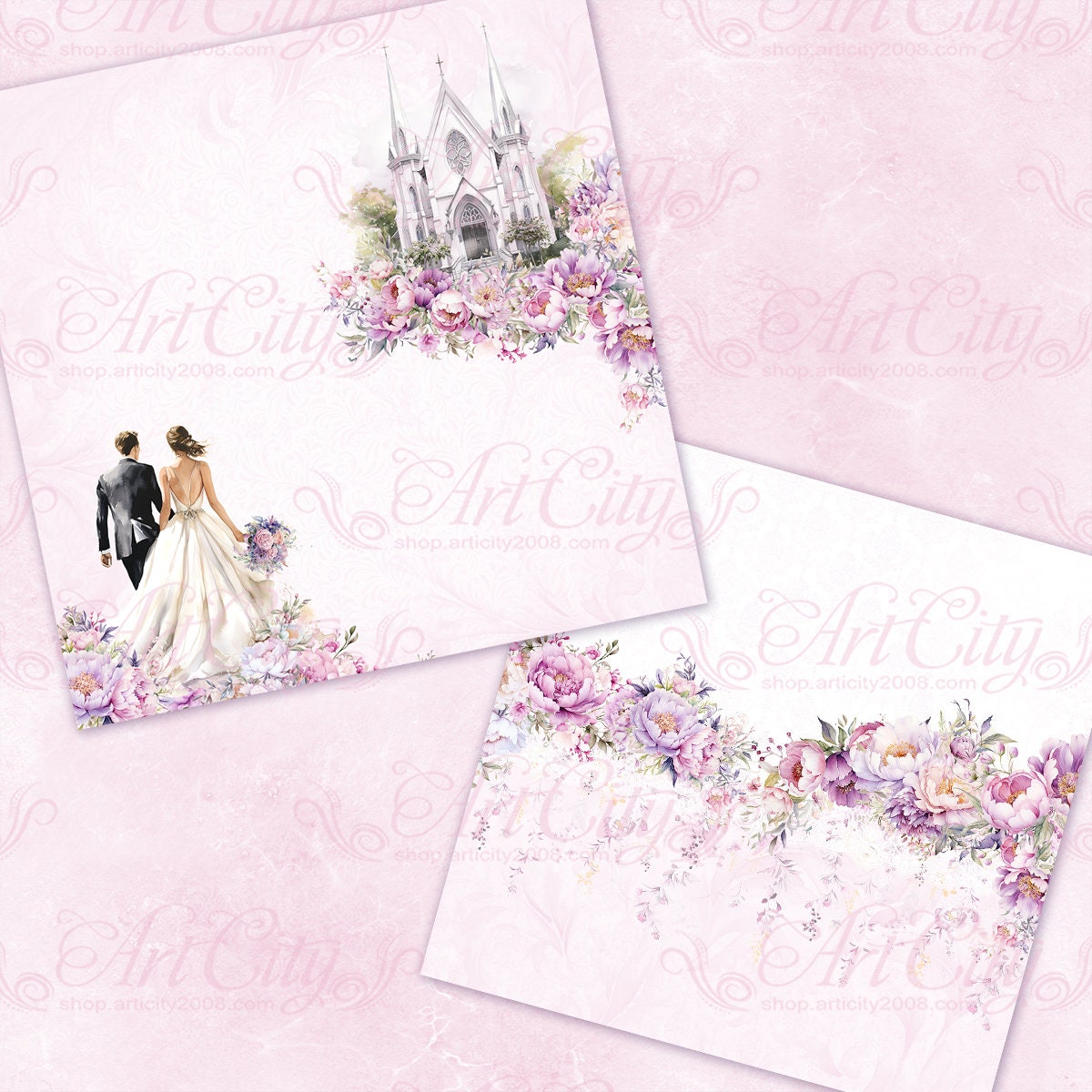Romantic Wedding Digital Paper Pack – Pink and Purple Floral ...