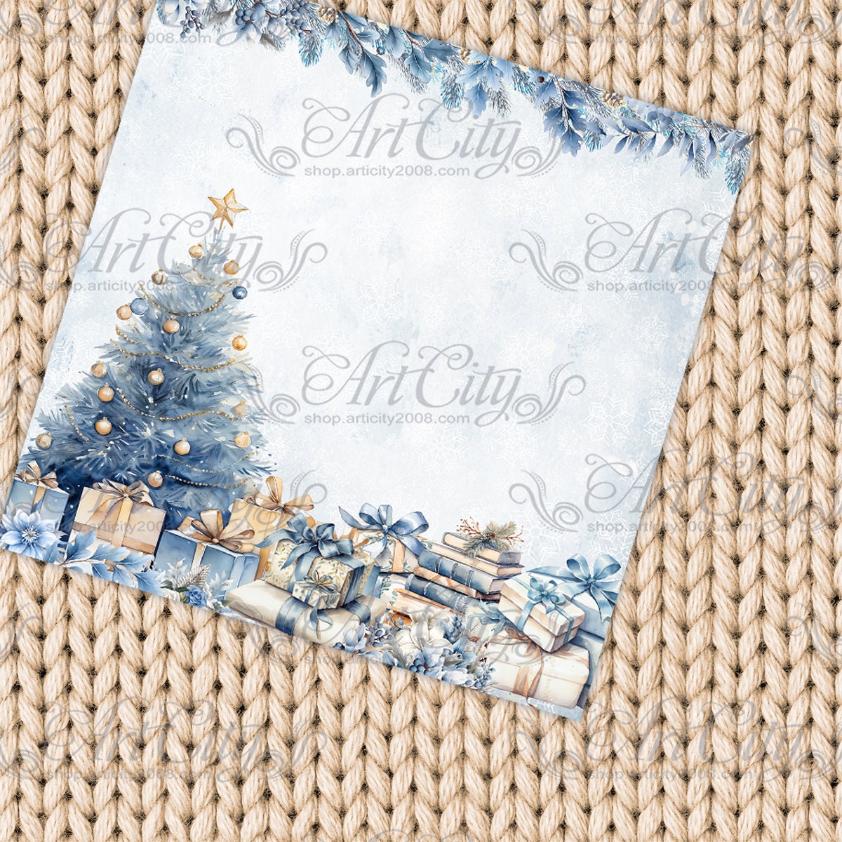 Cozy Winter Digital Paper Pack – Warm Blue and Beige Christmas ...