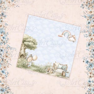 Dreamy Foxes Baby Scrapbook Paper Pack, Cute Woodland Fox Digital Papers, Pastel Nursery Backgrounds image 8