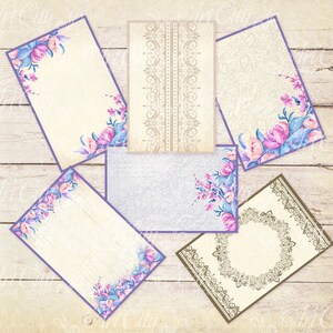 Vintage card, Printable journal card,Journal tags, Flowers Cards, Envelopes, shabby chic, Scrapbook, digital paper, Summer Digital paper