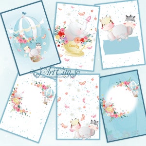 Blaue Kinder Karte, druckbare Journal Karte, Journal tags, Tier Karten Umschläge kleine Tiere Scrapbook, digitales Papier, Baby digitales Papier