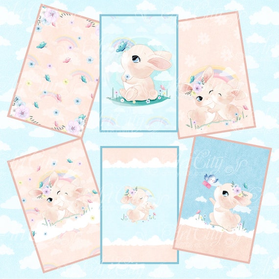 Children card, Printable journal card,Journal tags, Animal Cards, Envelopes, Little Bunny, Scrapbook, digital paper, Baby Digital paper