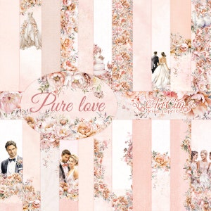 Pacchetto di carta digitale per matrimonio - Set di album di ritagli floreali romantici, design sposa e sposo