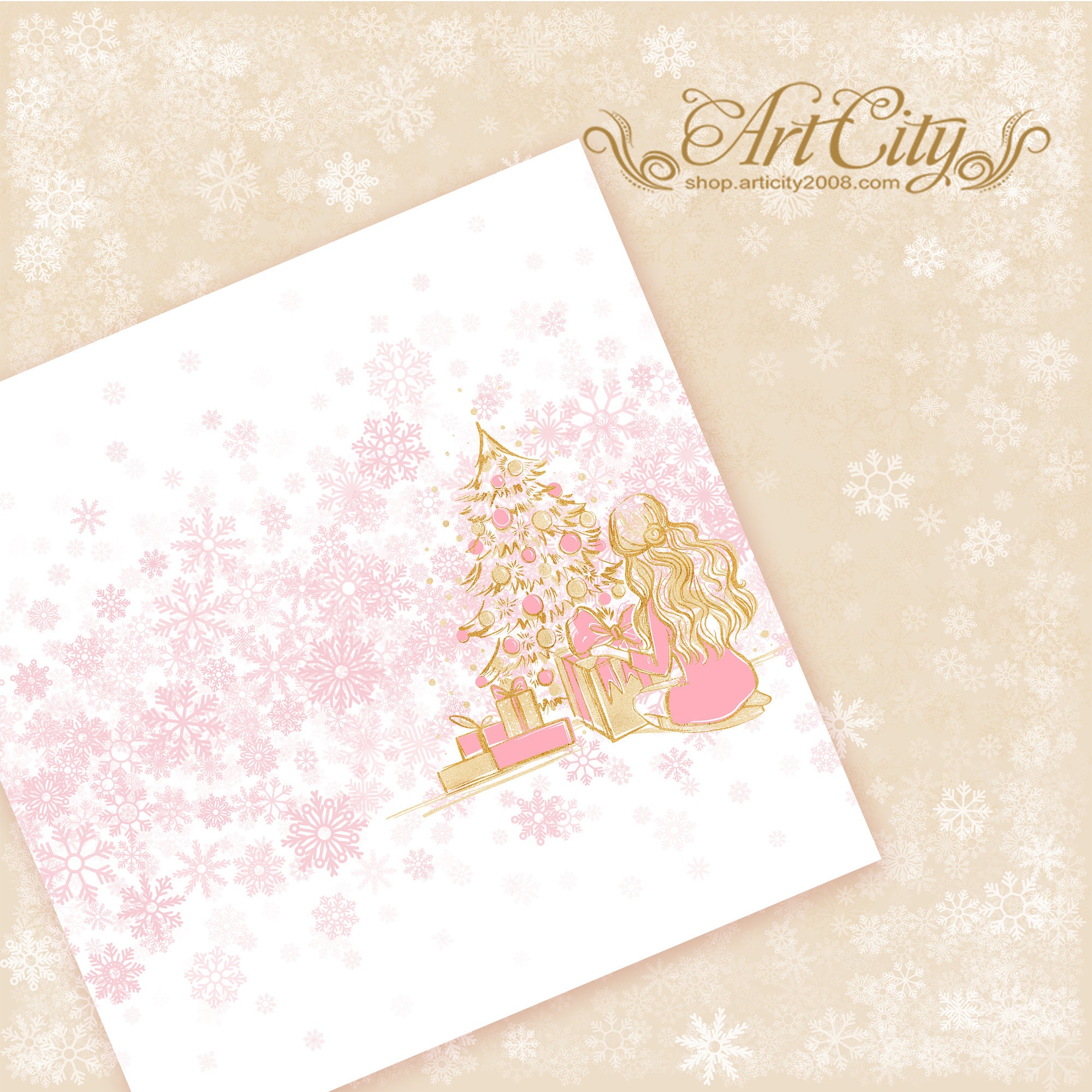 Christmas Digital Paper Rose Gold Scrapbook Winter Background | Etsy