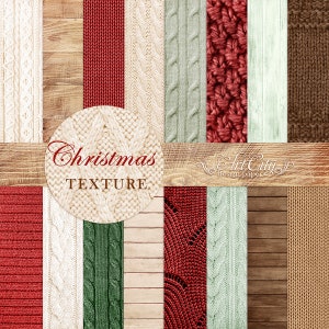 Christmas Digital Paper Winter Texture Wooden Traditional Scrapbook Knitted Fabric Red and Green Background DIY Printable Craft