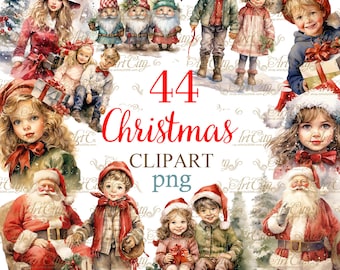 Christmas Digital Clipart Classical Scrapbook Elements Children Santa Xmas Gifts Girl Supplies Printable Craft PNG, Commercial use