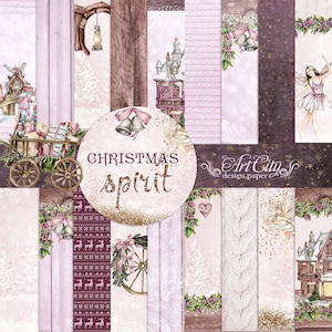 Christmas Spirit Digital Paper - Vintage Purple Christmas Scrapbook Backgrounds