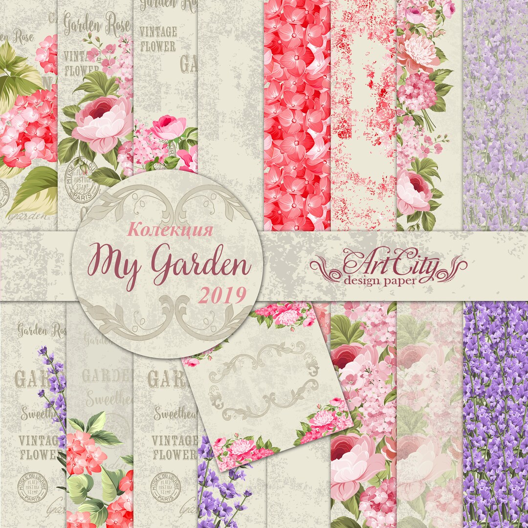 Flower Digital Paper Vintage Floral Scrapbook Background Violet Garden ...