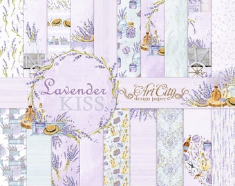 Lavender Kiss Digital Paper Pack - Pastel Purple and White Rustic Floral Patterns, Provence Scrapbooking Kit