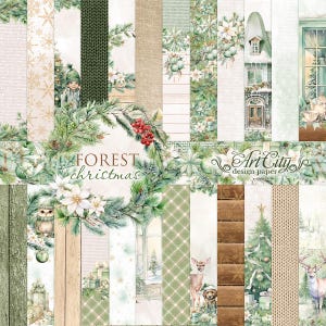 Forest Christmas Digital Paper Pack - Winter Wald Scrapbooking Kollektion für Weihnachten