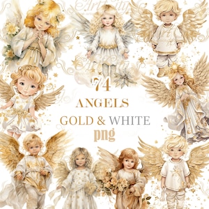 Goldene und weiße Engel Kinder digitale Clipart Aquarell Kinder Urlaub PNG Engel Sammlung, kommerzielle Nutzung