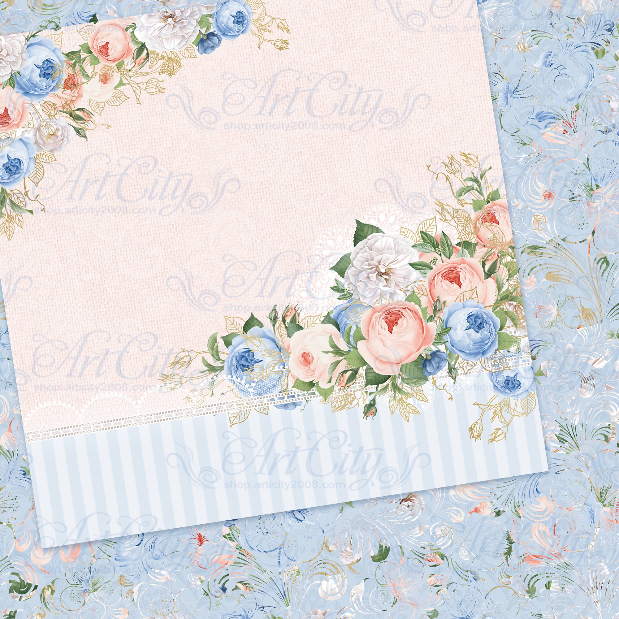 Floral Dreams Digital Paper Pack - Soft Peach and Blue Roses, Vintage ...