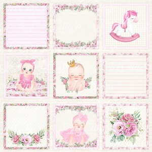 Pink Children tags, Printable baby toppers, Princess tags, Flowers toppers Envelopes little princess Scrapbook Baby Digital paper