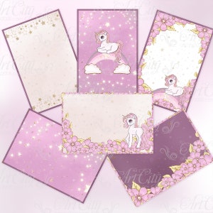Cartão infantil, cartão de diário para impressão, etiquetas de diário, cartões de animais, envelopes, pequeno unicórnio, álbum de recortes, papel digital, papel digital para bebês
