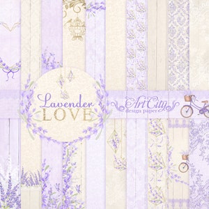 Lavender Digital Paper Summer Pronavce Scrapbook Background Love Floral Patterns Watercolor Wedding DIY Printable Planner Stickers Supplies