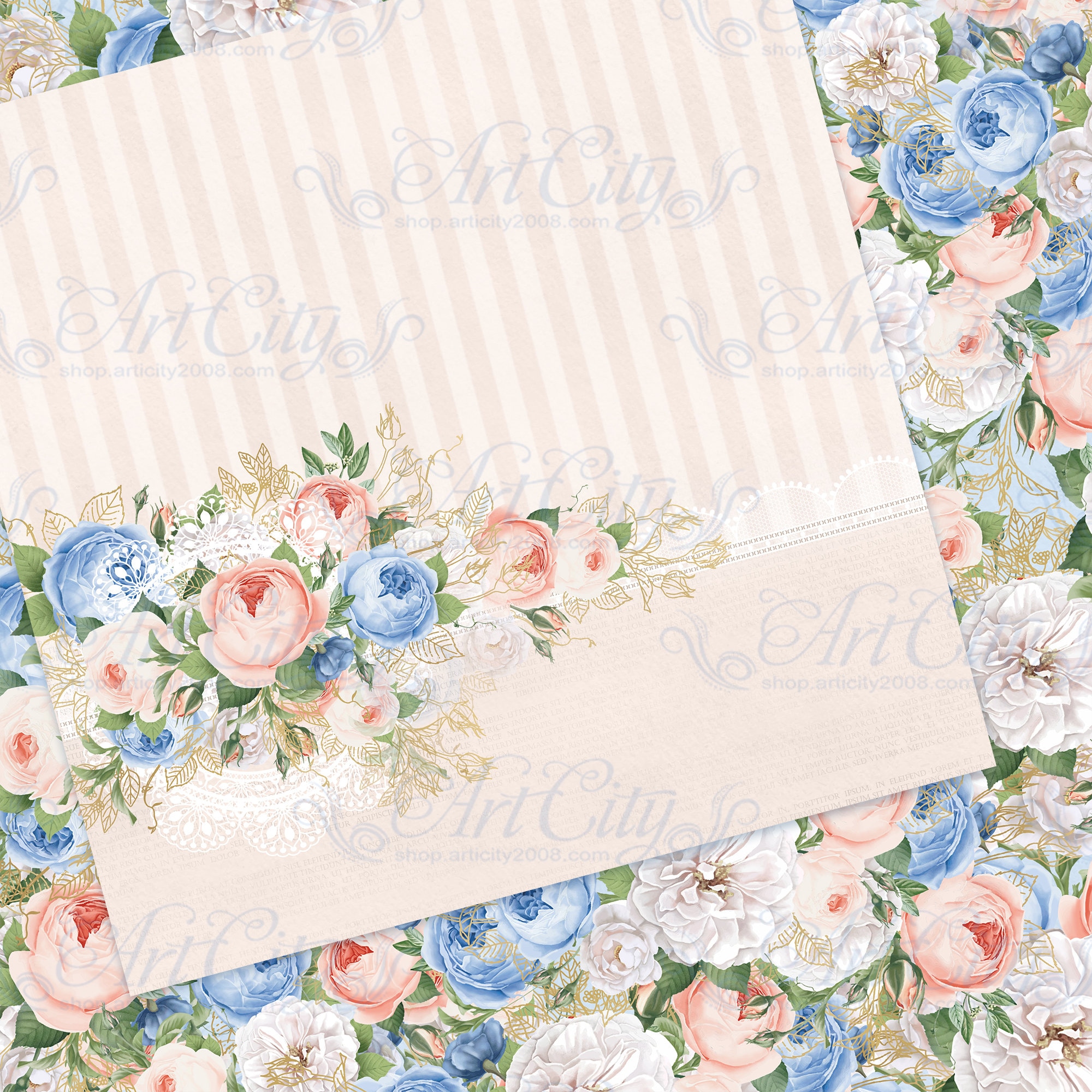 Floral Dreams Digital Paper Pack - Soft Peach and Blue Roses, Vintage ...
