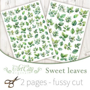 Green Leaves Fussy Cut Printable, Botanical Leaf Clipart, Scrapbooking Elements, Journal Card Making, Instant Download image 2