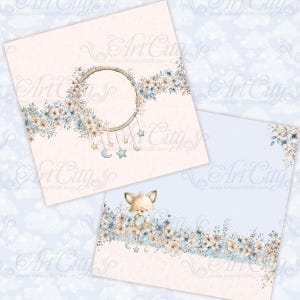 Dreamy Foxes Baby Scrapbook Paper Pack, Cute Woodland Fox Digital Papers, Pastel Nursery Backgrounds image 7