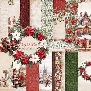 Pacote de papel digital de Natal clássico - Scrapbooking e artesanato de Natal