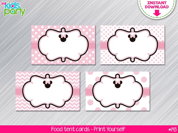 INSTANT DOWNLOAD Pink and Black Minnie Mouse Print Yourself Food Tent Cards, Minnie Place Cards Il_570xn