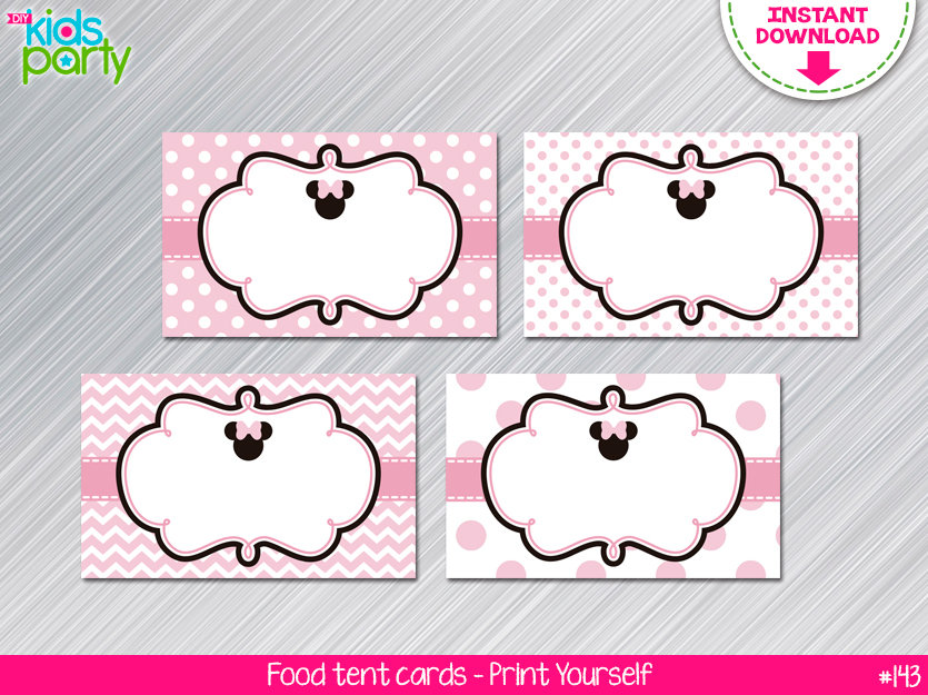 INSTANT DOWNLOAD Pink and Black Mouse Print Yourself Food Tent Cards, Mouse Place Cards