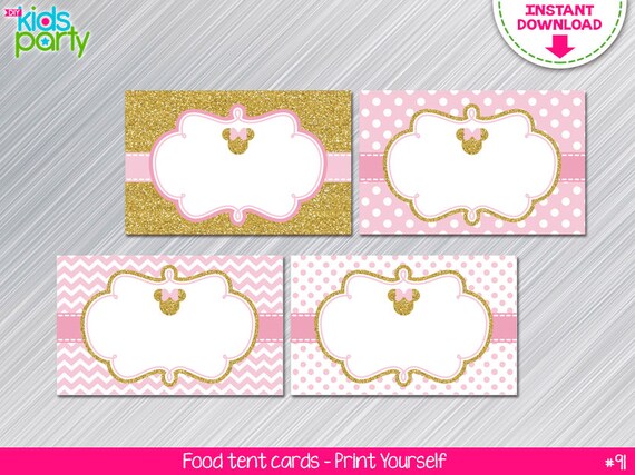 INSTANT DOWNLOAD Pink and Gold Minnie Mouse Print Yourself Food Tent Cards, Minnie Place Cards Il_570xn