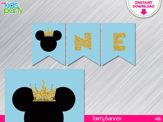 INSTANT DOWNLOAD Baby Blue Royal Mickey Mouse First Birthday Banner Print Yourself Il_570xn