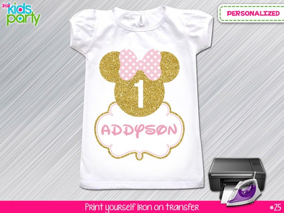 Pink and Gold Minnie Mouse Birthday Girl Print Yourself Iron on Transfer Il_570xn