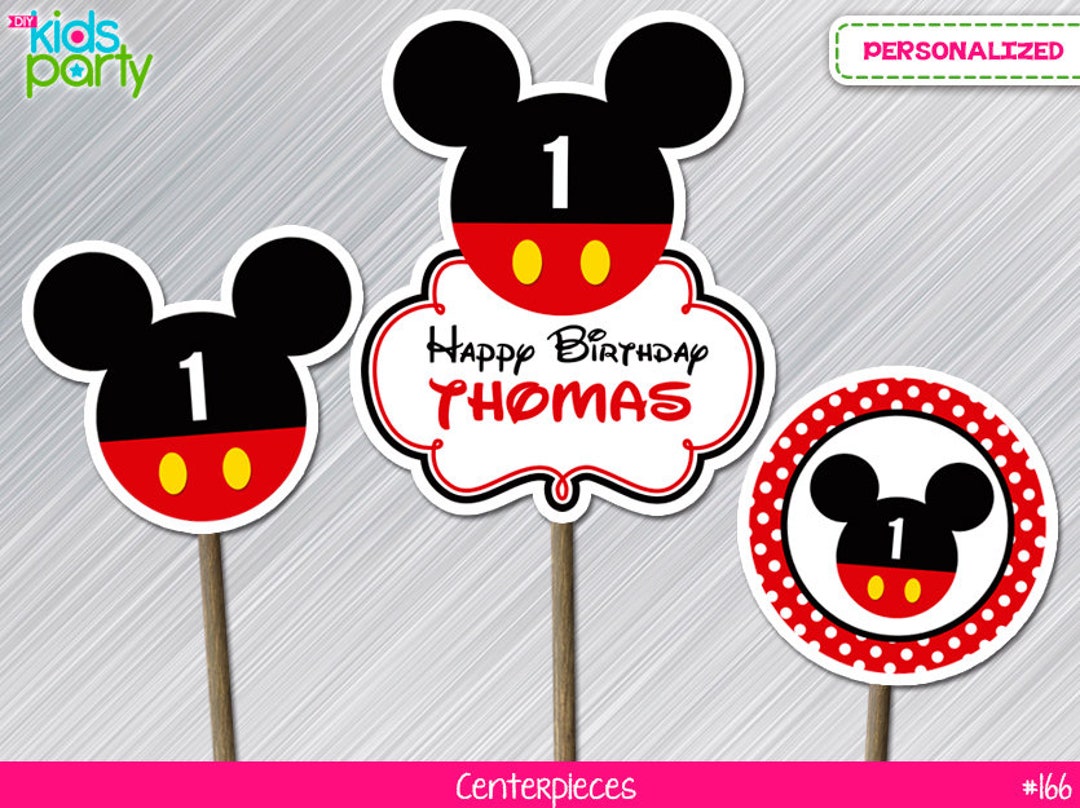 Red Mickey Mouse Print Yourself Centerpieces, Mickey Mouse Birthday ...