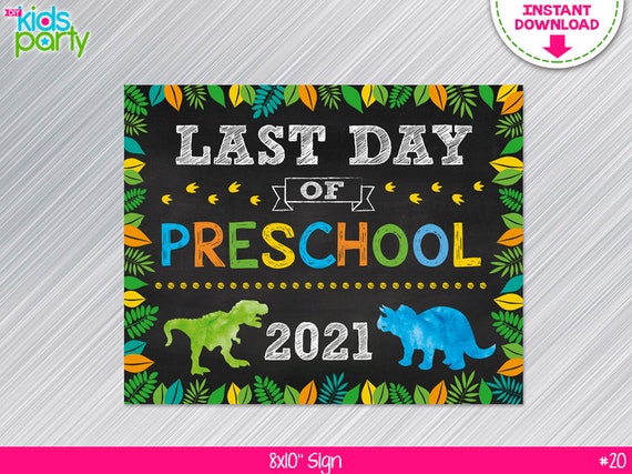 INSTANT DOWNLOAD Dinosaur Last Day of Preschool Sign Print Yourself, Last Day of Preschool Dinosaur Sign Digital File, Last day of school Il_570xn
