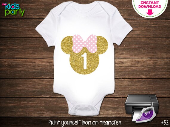 INSTANT DOWNLOAD Pink and Gold Minnie Mouse 1st Birthday Print Yourself Iron on Transfer Il_570xn