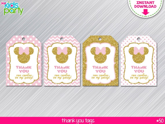 INSTANT DOWNLOAD Pink and Gold Minnie Mouse Inspired Thank you Tags Print Yourself Il_570xn