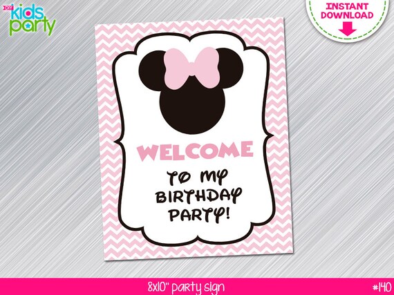 INSTANT DOWNLOAD Pink and Black Minnie Mouse Inspired Party Sign Print Yourself Il_570xn