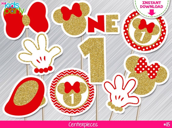 Instant Download Red And Gold Glitter Minnie Mouse Centerpieces