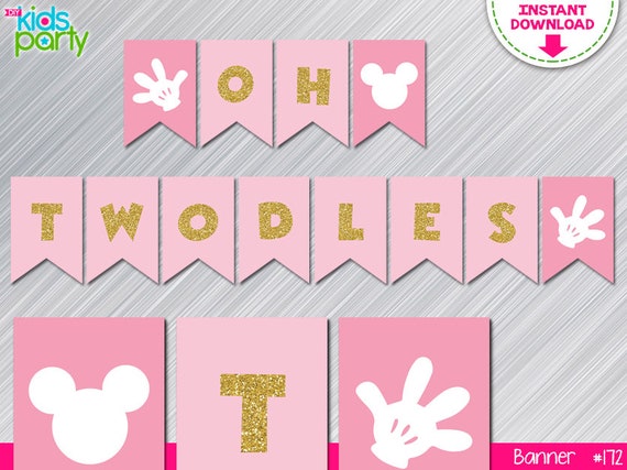 INSTANT DOWNLOAD Pink and Gold Minnie Mouse Inspired Birthday Banner Print Yourself Il_570xn