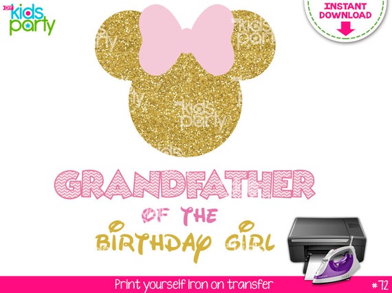 INSTANT DOWNLOAD Pink and Gold Minnie Mouse Iron on Transfer Grandfather of the Birthday Girl Print Yourself, Minnie Mouse Party Il_570xn