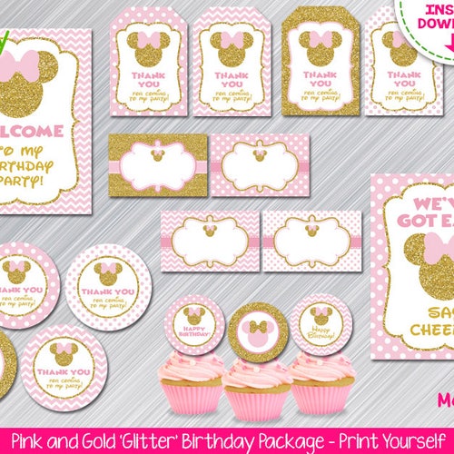 INSTANT DOWNLOAD Pink and Gold Minnie Mouse Print Yourself - Etsy