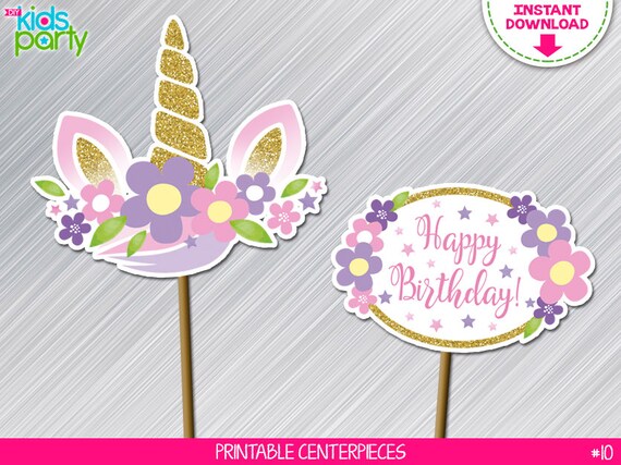 instant download unicorn centerpieces girl birthday print