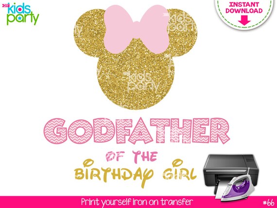 INSTANT DOWNLOAD Pink and Gold Minnie Mouse Iron on Transfer Godfather of the Birthday Girl Print Yourself, Pink and Gold Minnie Mouse Il_570xn