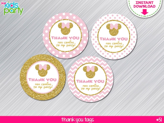INSTANT DOWNLOAD Pink and Gold Minnie Mouse Inspired Thank you Tags Print Yourself Il_570xn