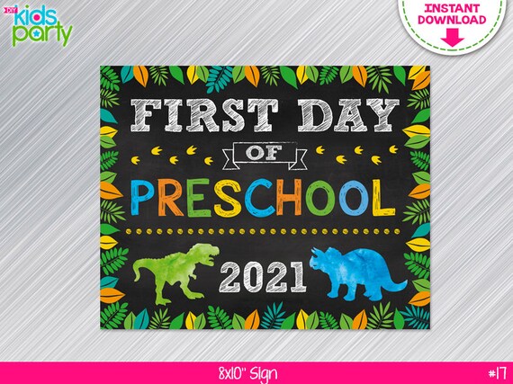 INSTANT DOWNLOAD Dinosaur First Day of Preschool Sign Print Yourself, First Day of Preschool Dinosaur Sign Digital File, First day of school Il_570xn