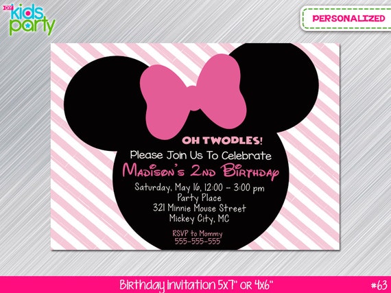 Pink and Black Minnie Mouse Print Yourself Invitation 5x7 or 4x6 Il_570xn
