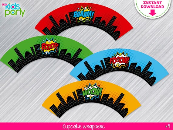 Superhero Print Yourself Cupcake Wrappers, Superhero party Decoration ...