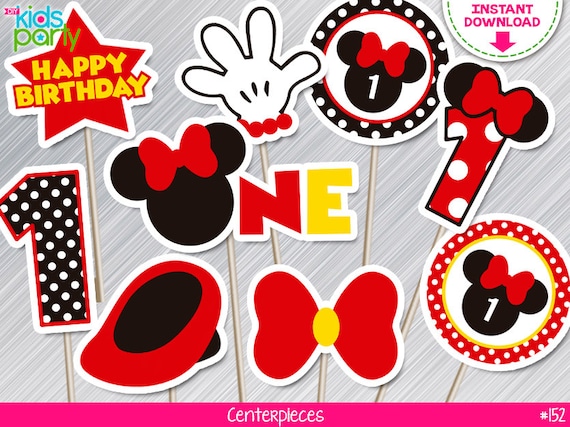 INSTANT DOWNLOAD Minnie Mouse Inspired Centerpieces 1st Birthday Print yourself, Minnie Mouse inspired Party Printables DIY Il_570xn