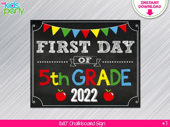 INSTANT DOWNLOAD First Day of 5th grade School Sign Print Yourself, First Day of Fifth Grade Chalkboard Sign Digital File Il_570xn