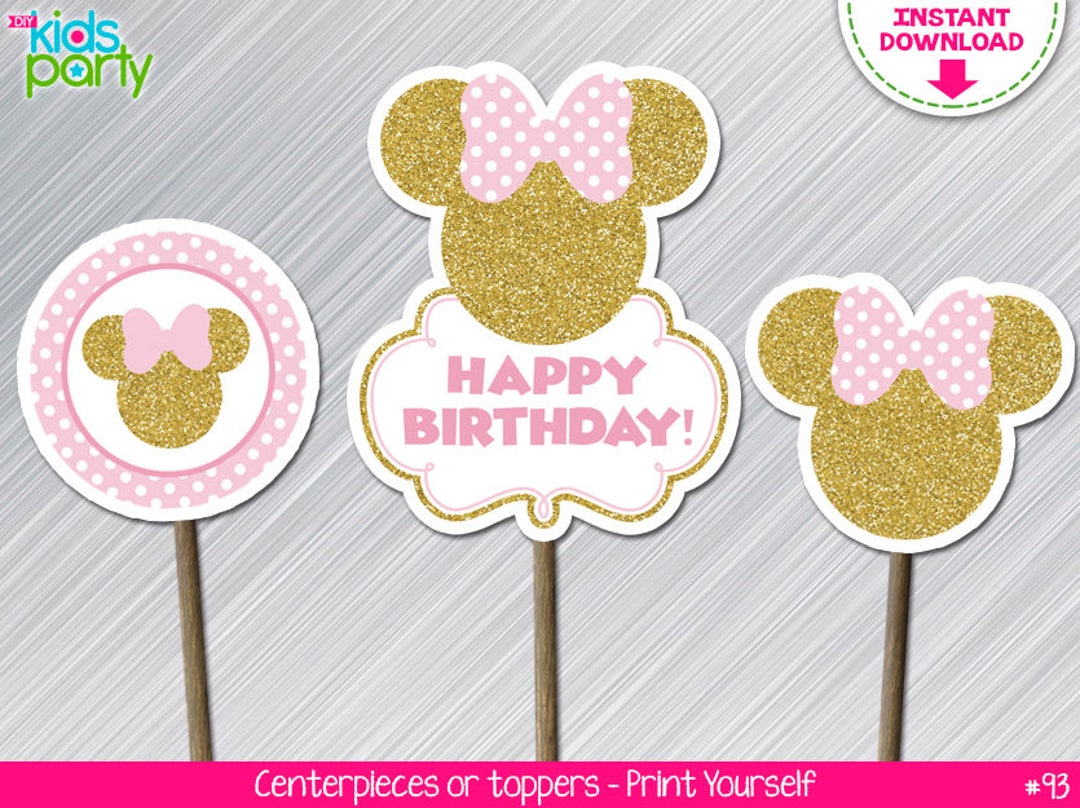 INSTANT DOWNLOAD Pink and Gold Minnie Mouse Print Yourself Birthday ...