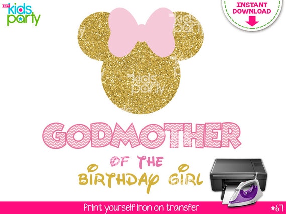 INSTANT DOWNLOAD Pink and Gold Minnie Mouse Iron on Transfer Godmother of the Birthday Girl Print Yourself, Pink and Gold Minnie Mouse Il_570xn
