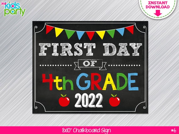 INSTANT DOWNLOAD First Day of 4th grade School Sign Print Yourself, First Day of Fourth Grade Chalkboard Sign Digital File Il_570xn