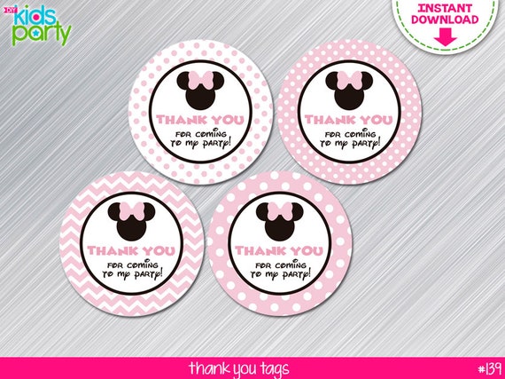 INSTANT DOWNLOAD Pink and Black Minnie Mouse Inspired Thank you Tags Print Yourself Il_570xn