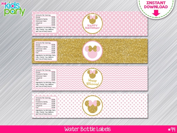 Minnie Mouse Water Bottle Labels Template